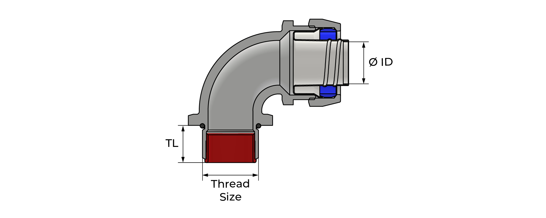 90° Liquid Tight-kobling Technical Drawing