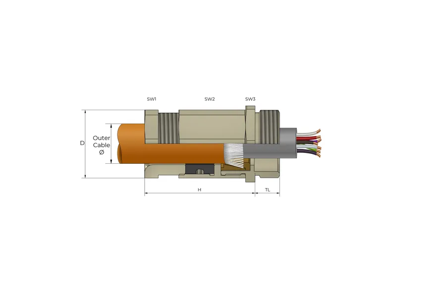 Kabelnippel for armerte kabler Technical Drawing