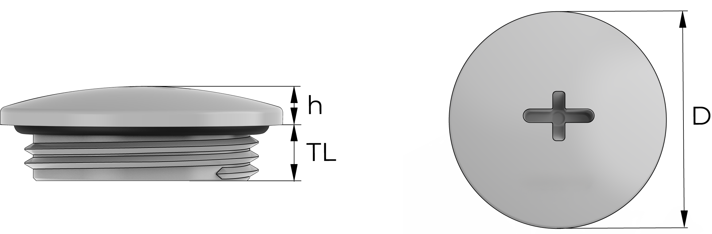 Blindplugg i polyamid (PA6) Technical Drawing