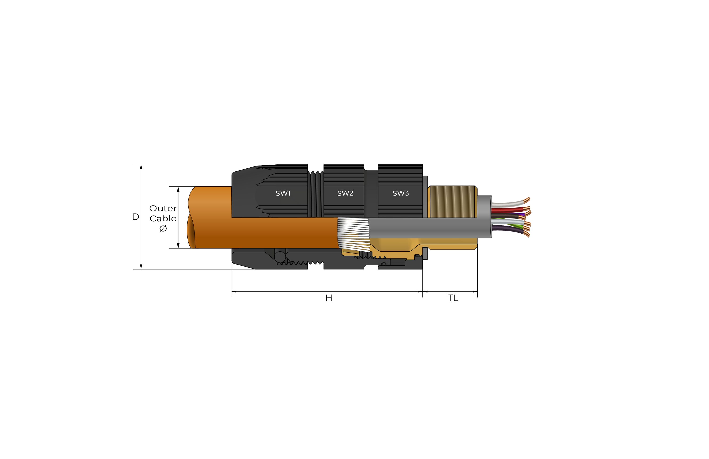 Korrosjonsbestandig kabelnippel Technical Drawing