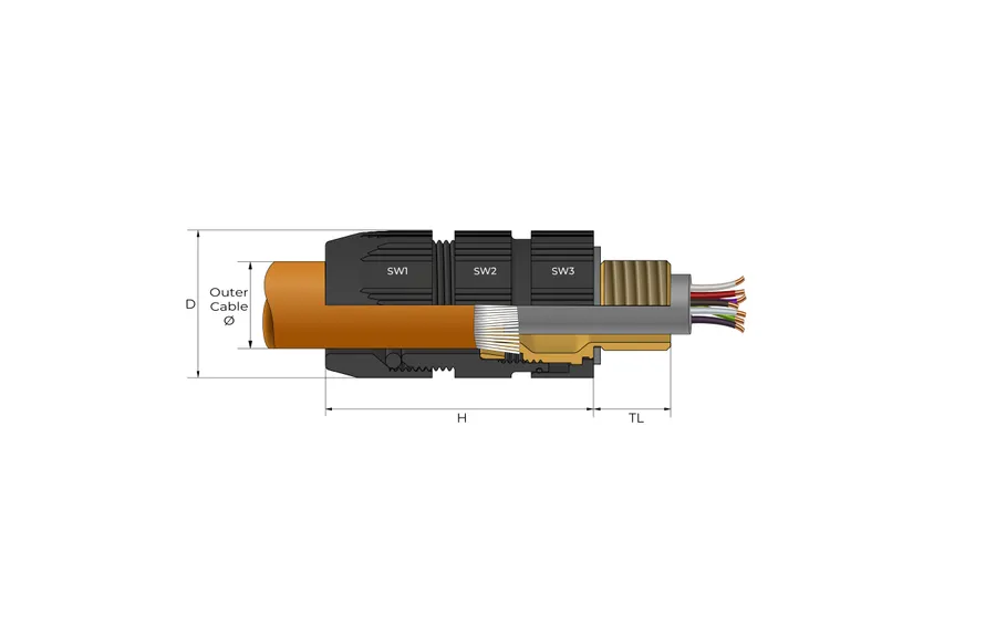 Korrosjonsbestandig kabelnippel Technical Drawing