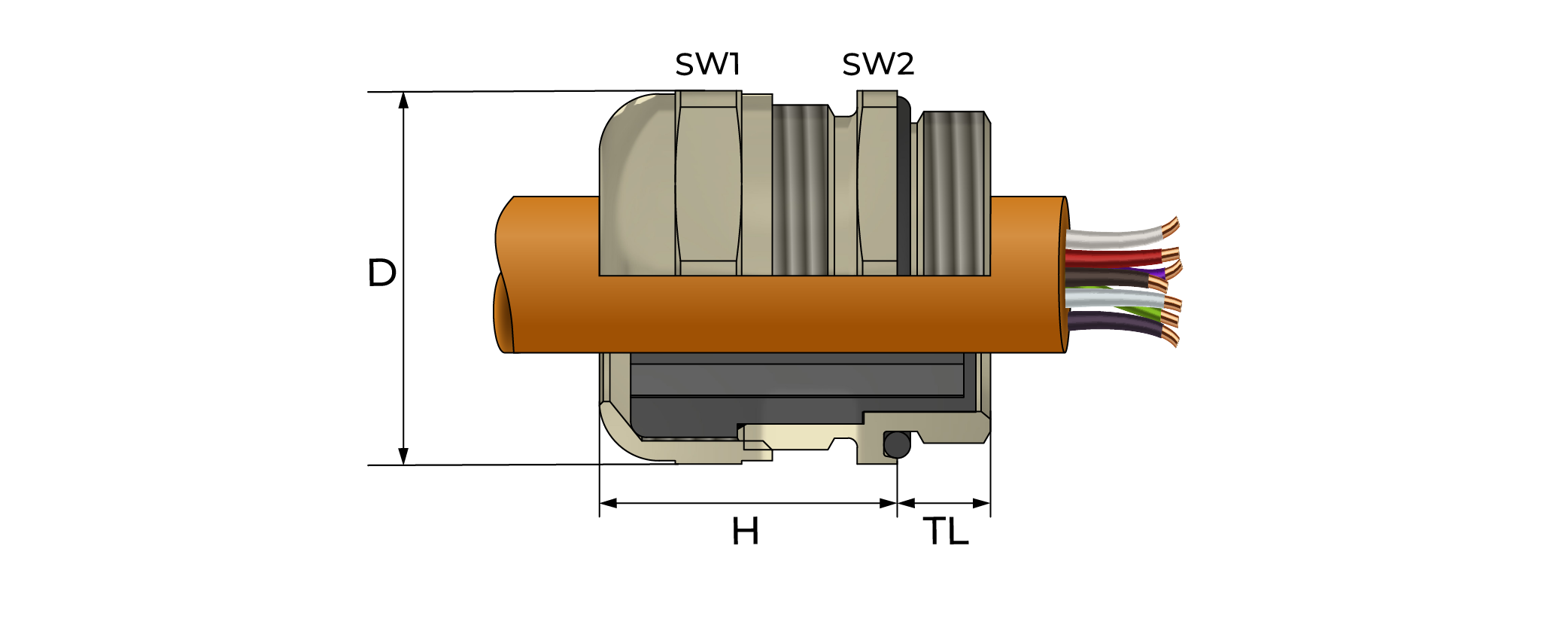 Kabelnippel med dobbel tetning Technical Drawing