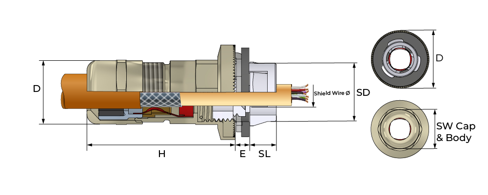 EMC Snap-in kabelnippel Technical Drawing
