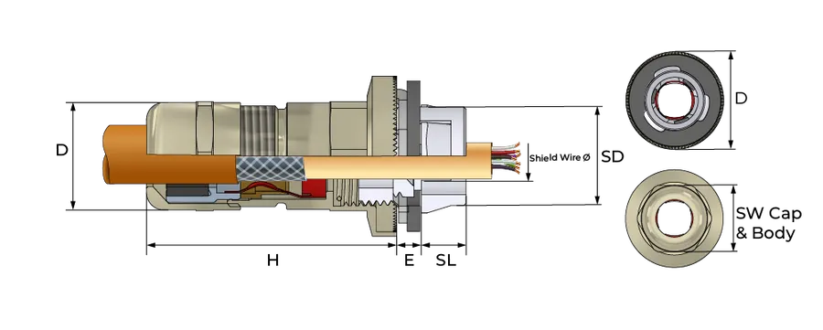 EMC Snap-in kabelnippel Technical Drawing
