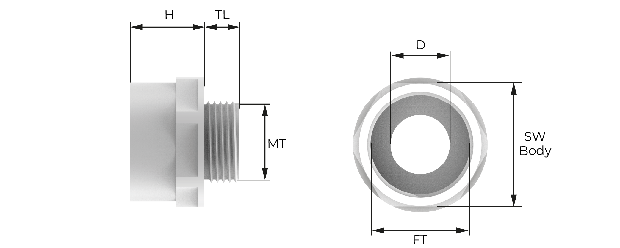 Utvidelsesnippel i polyamid (PA6) Technical Drawing