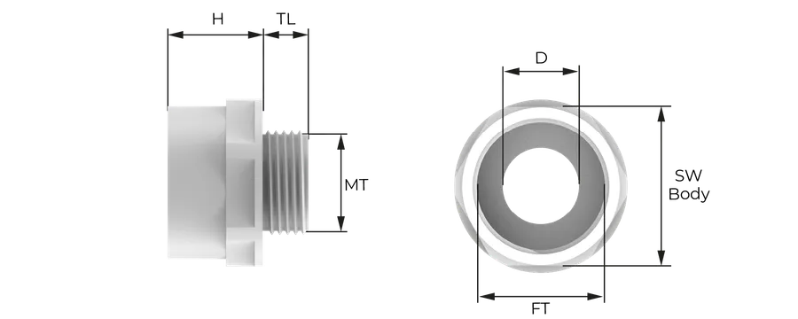 Utvidelsesnippel i polyamid (PA6) Technical Drawing