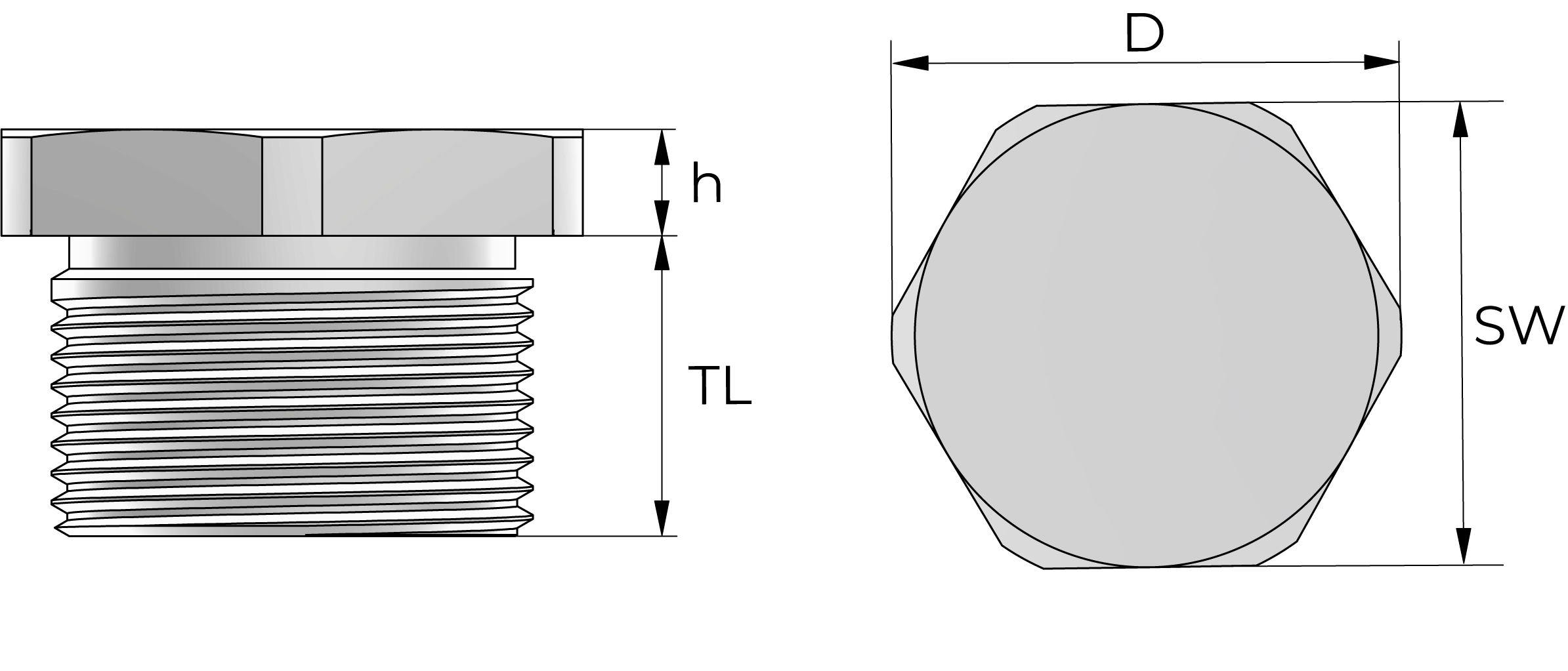 Sekskant-blindplugg, metall Technical Drawing