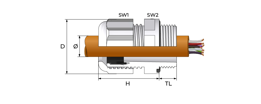 Høyytelse kabelnippel Technical Drawing