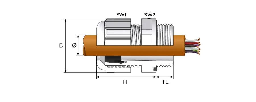 Høyytelse kabelnippel Technical Drawing