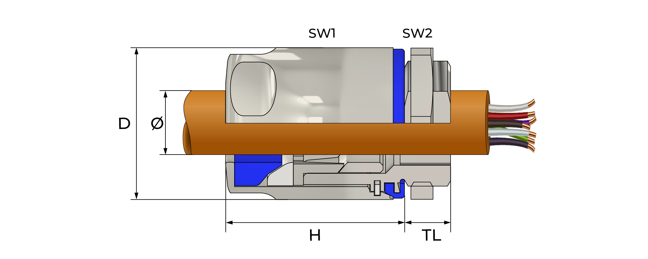 Hygienisk kabelnippel Technical Drawing