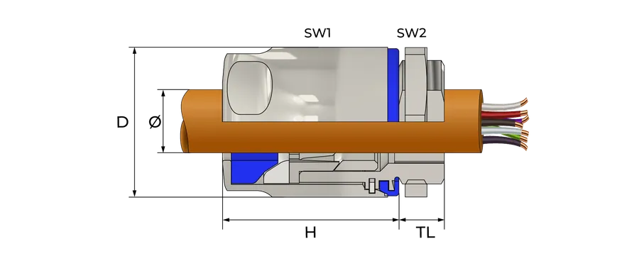 Hygienisk kabelnippel Technical Drawing