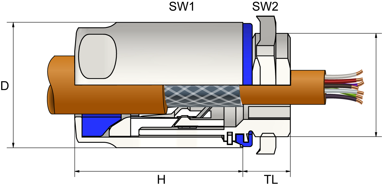 Hygienisk EMC-kabelnippel Technical Drawing