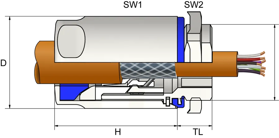 Hygienisk EMC-kabelnippel Technical Drawing