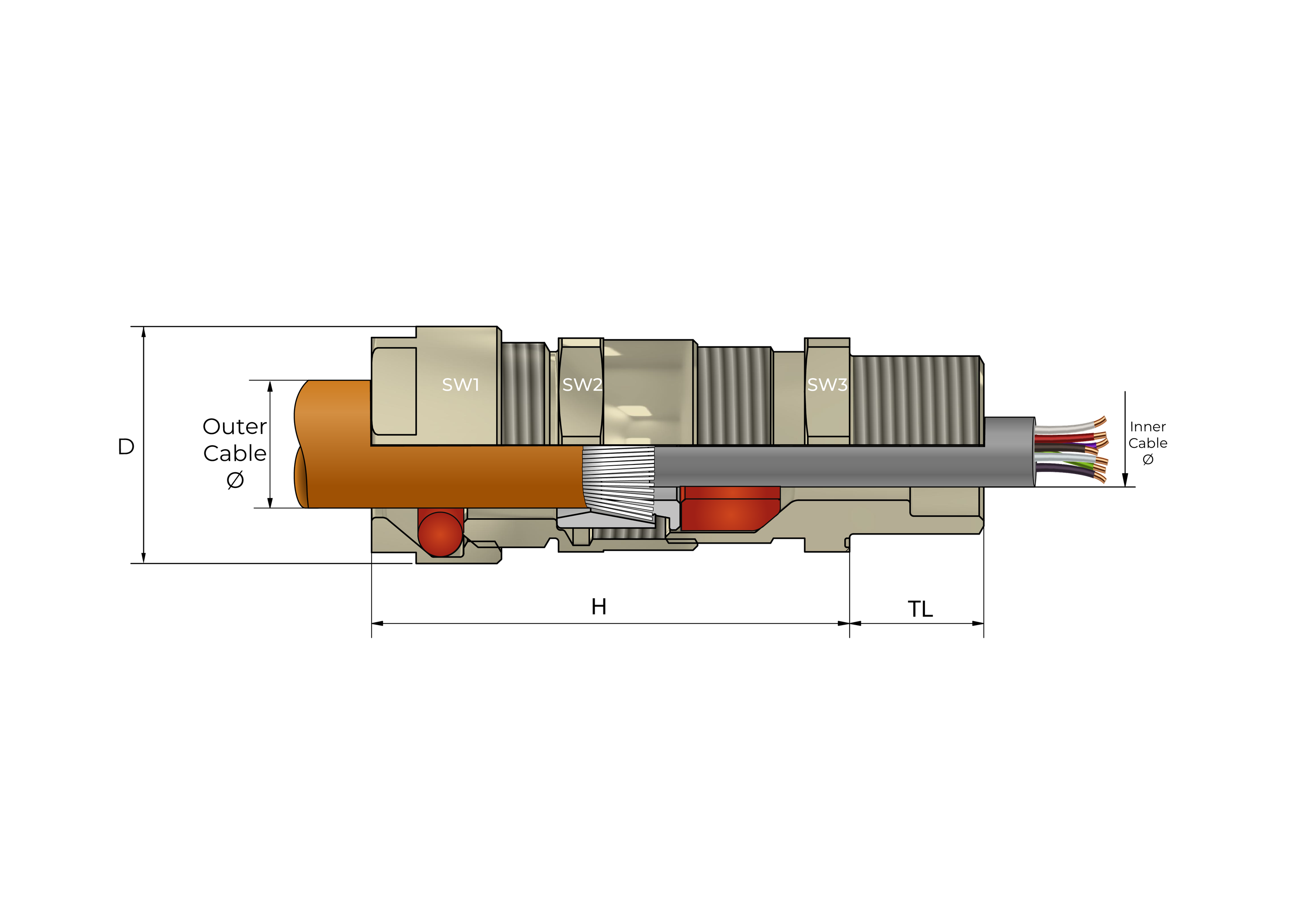 Industriell Volans kabelnippel Technical Drawing