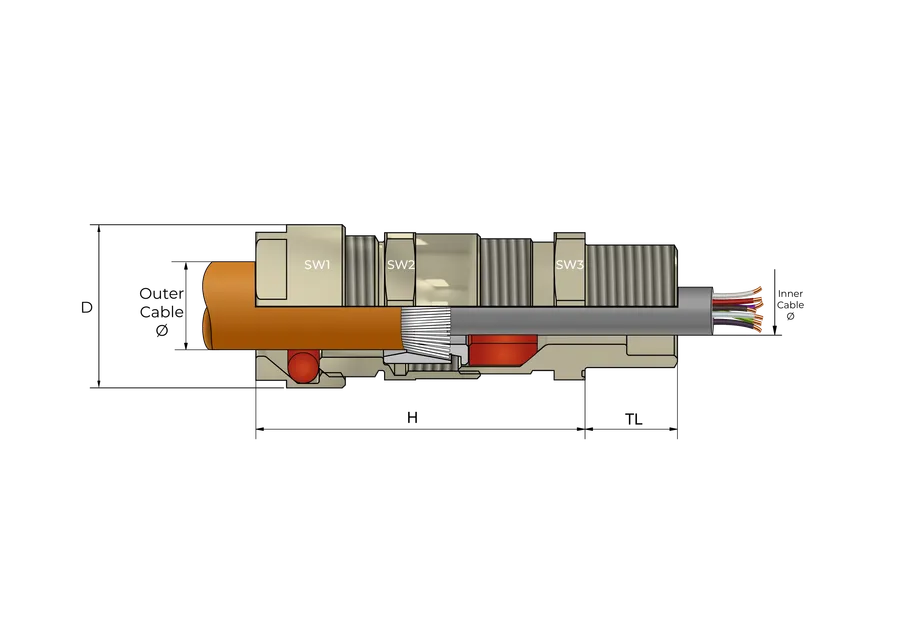 Industriell Volans kabelnippel Technical Drawing