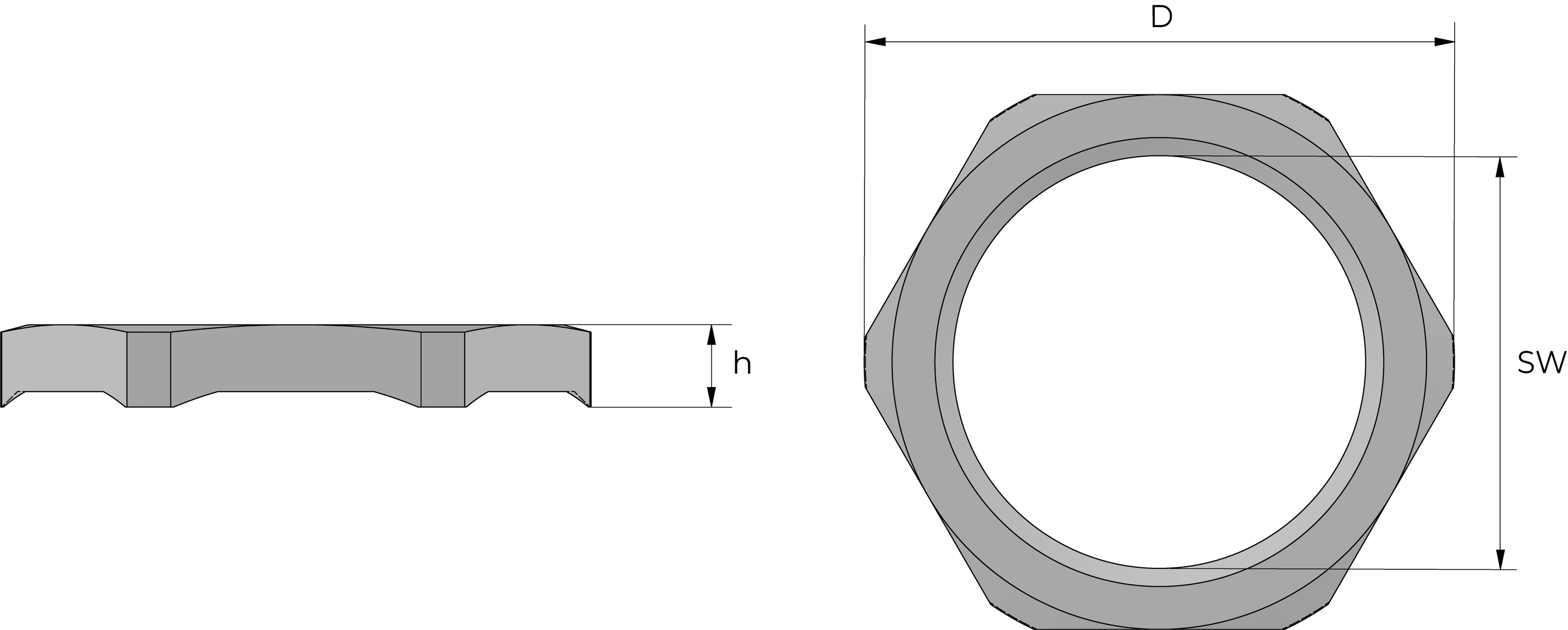 EMC-låsemutter, metall Technical Drawing