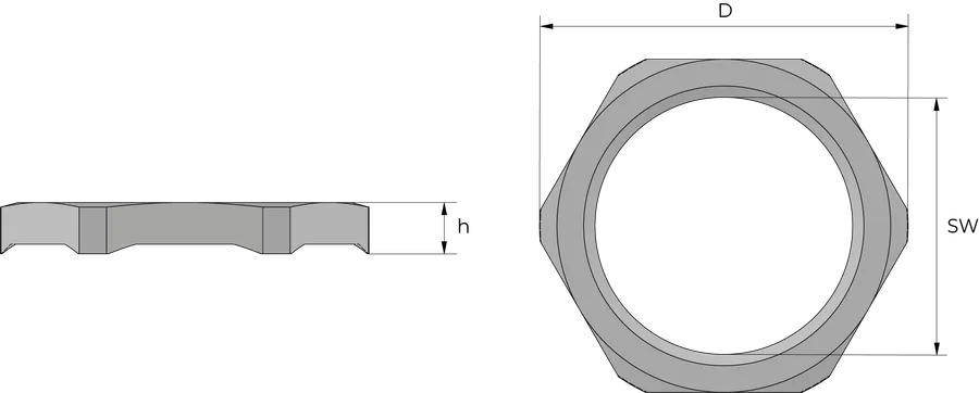 EMC-låsemutter, metall Technical Drawing