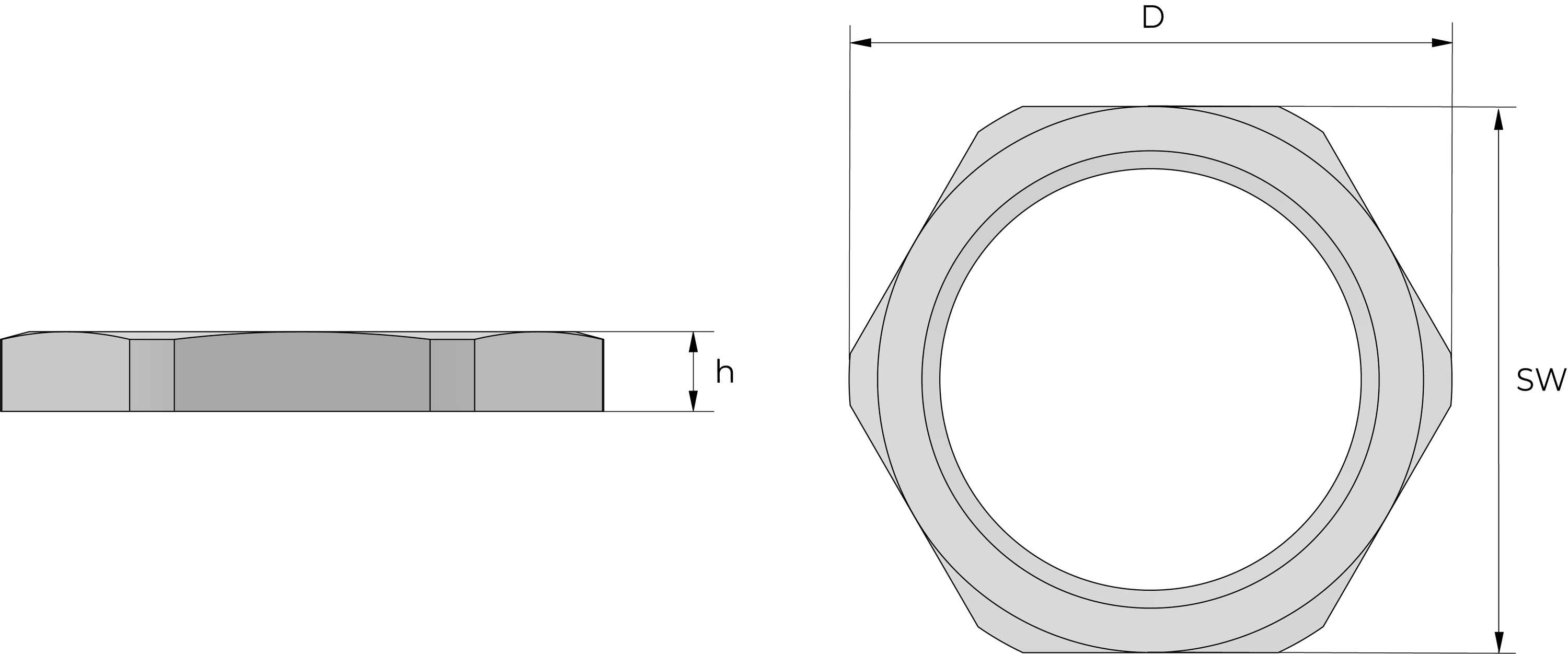 Låsemutter, metall Technical Drawing