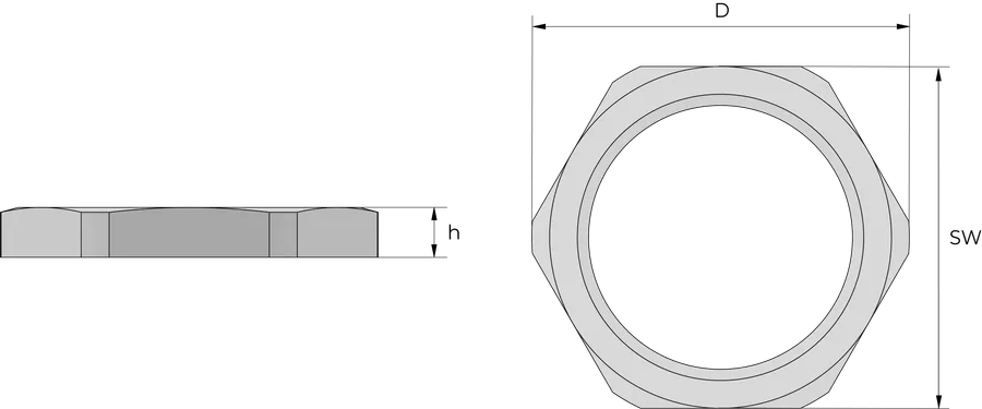 Låsemutter, metall Technical Drawing