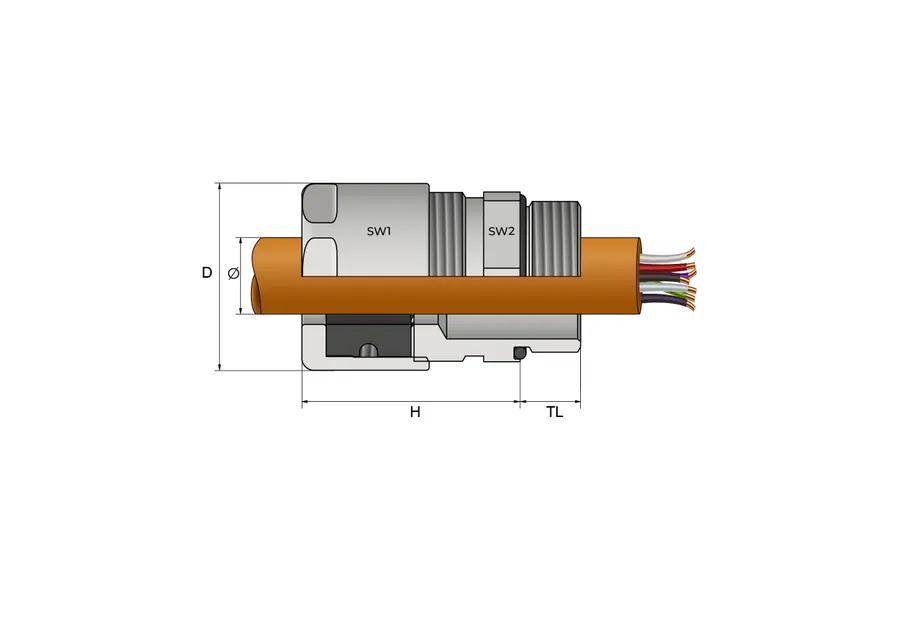Neoglands kabelnippel i messing Technical Drawing
