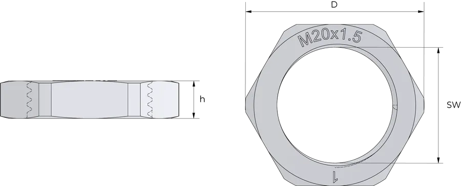 Låsemutter i polyamid (PA6) uten flens Technical Drawing