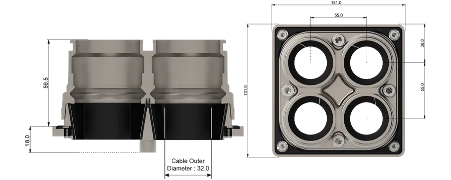 Quadro kabelinnføringsplate, metall Technical Drawing