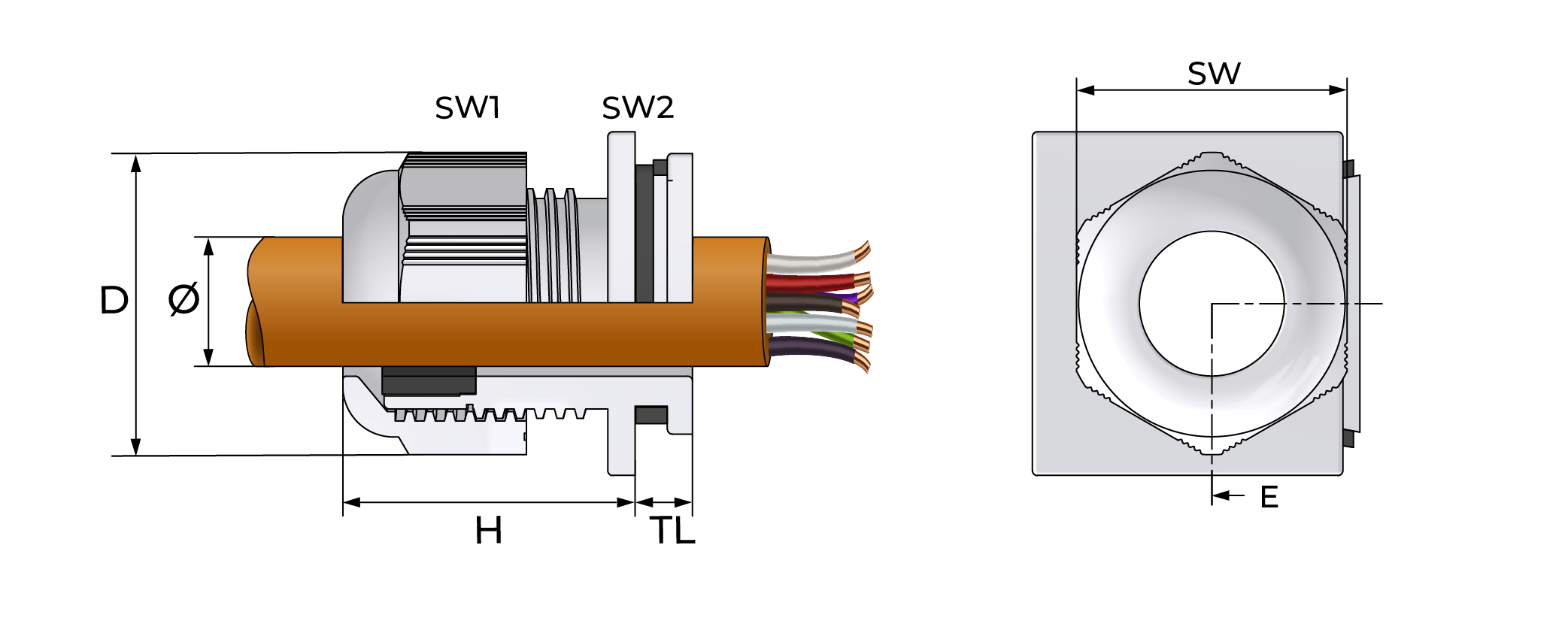 Quickfit kabelnippel Technical Drawing