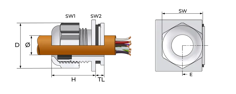 Quickfit kabelnippel Technical Drawing