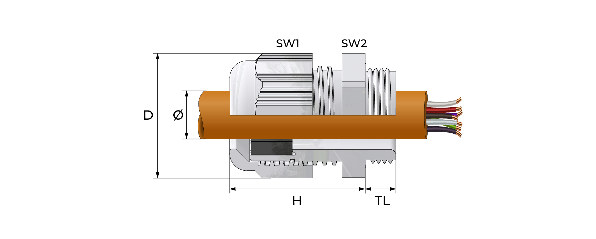 Jernbane plast kabelnippel Technical Drawing