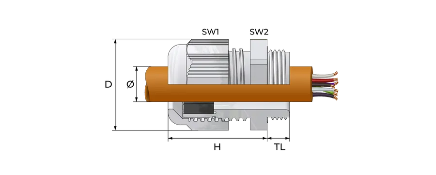 Jernbane plast kabelnippel Technical Drawing