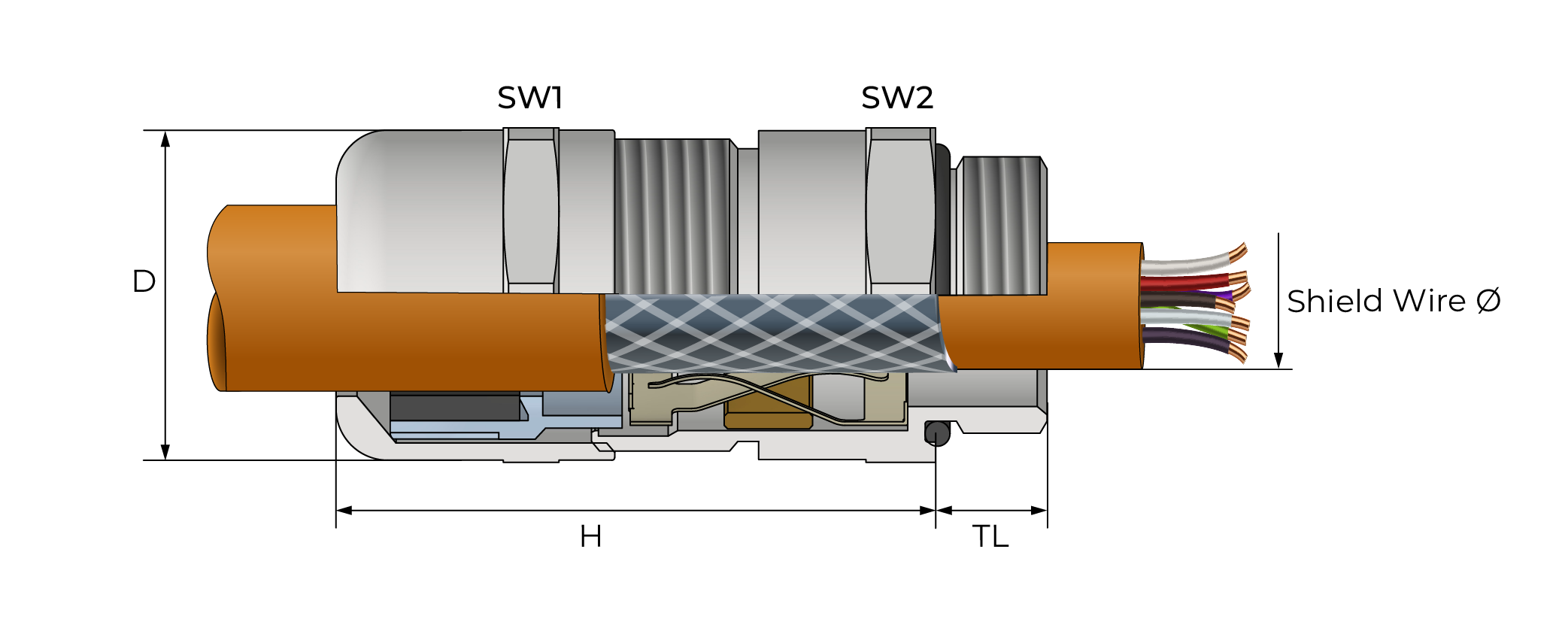 Jernbane Servo Ampacity kabelnippel Technical Drawing
