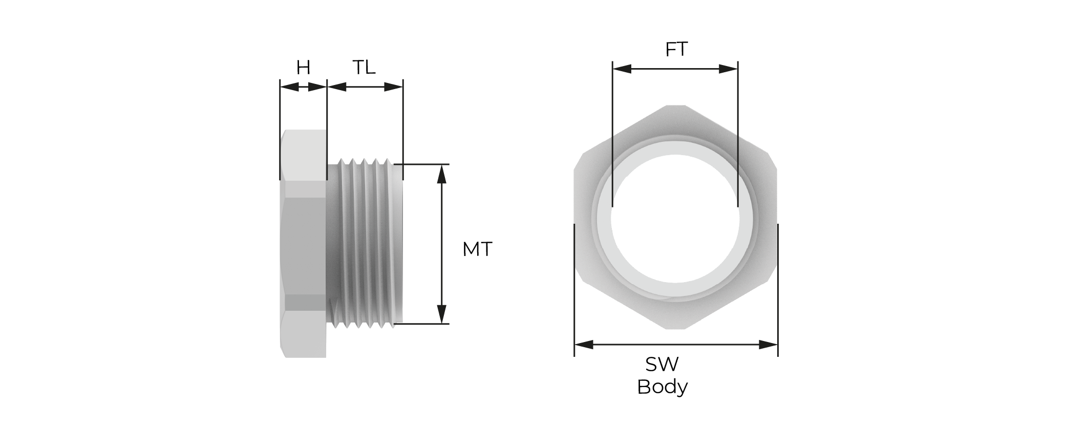Reduksjonsnippel i polyamid (PA6) Technical Drawing