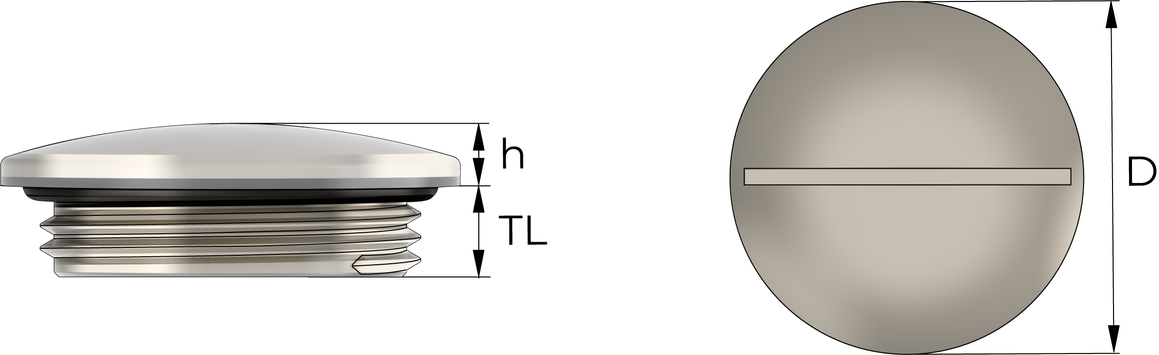 Rund blindplugg, metall Technical Drawing