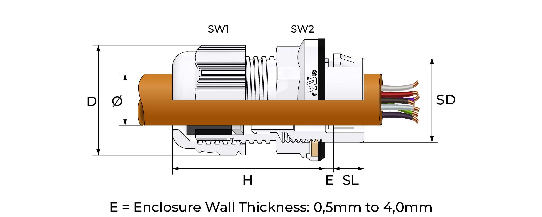Snap-In Cable Glands, Plastic Technical Drawing