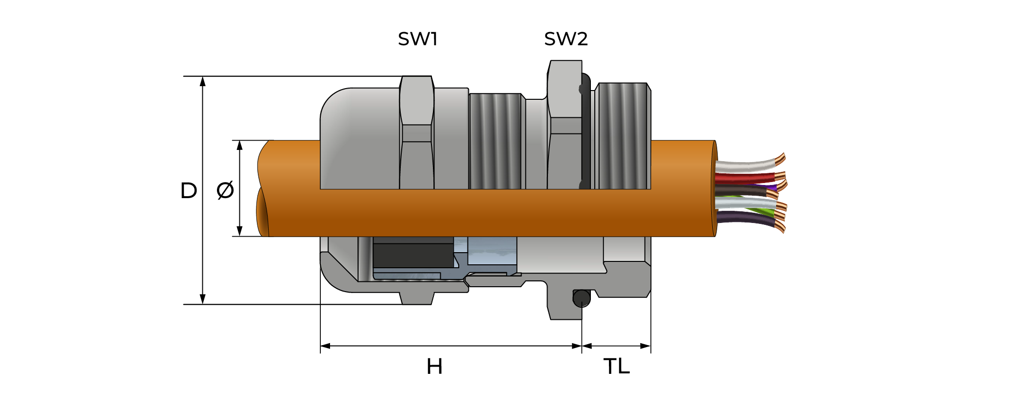 Standard kabelnippel i messing Technical Drawing