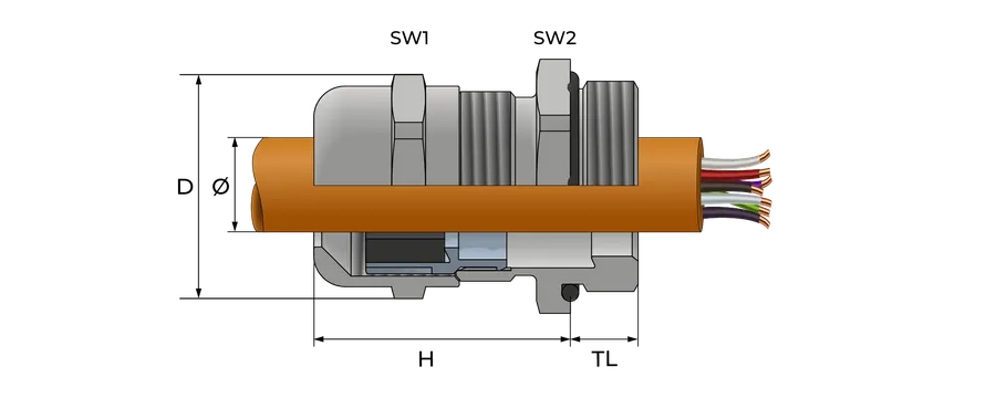Standard kabelnippel i messing Technical Drawing