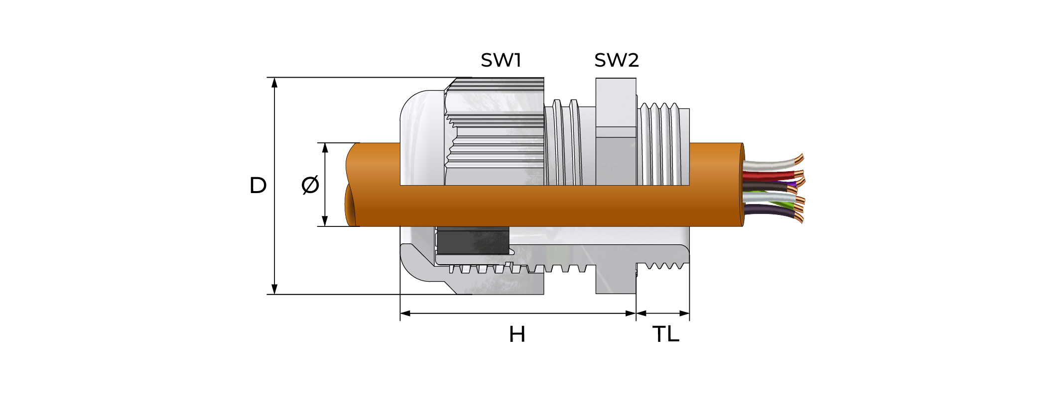 Standard kabelnippel i plast Technical Drawing