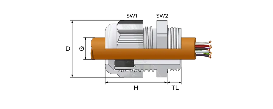 Standard kabelnippel i plast Technical Drawing