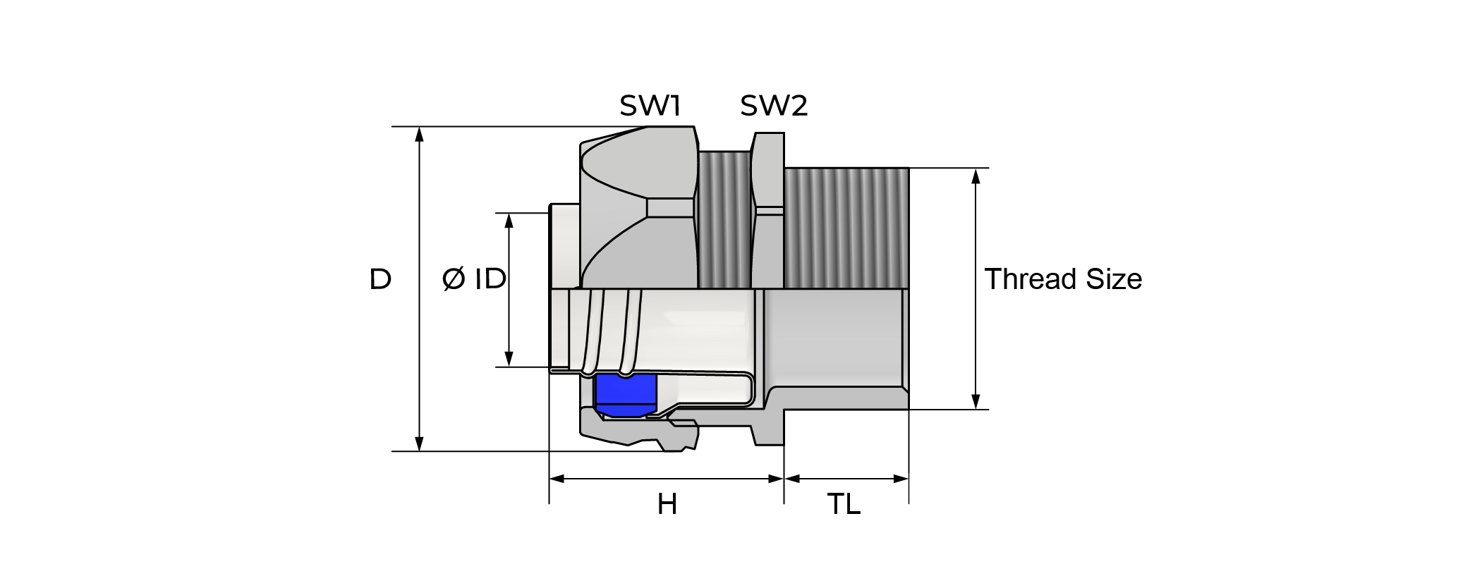 Rett Liquid Tight-kobling, hunn Technical Drawing