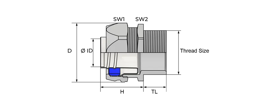 Rett Liquid Tight-kobling, hunn Technical Drawing