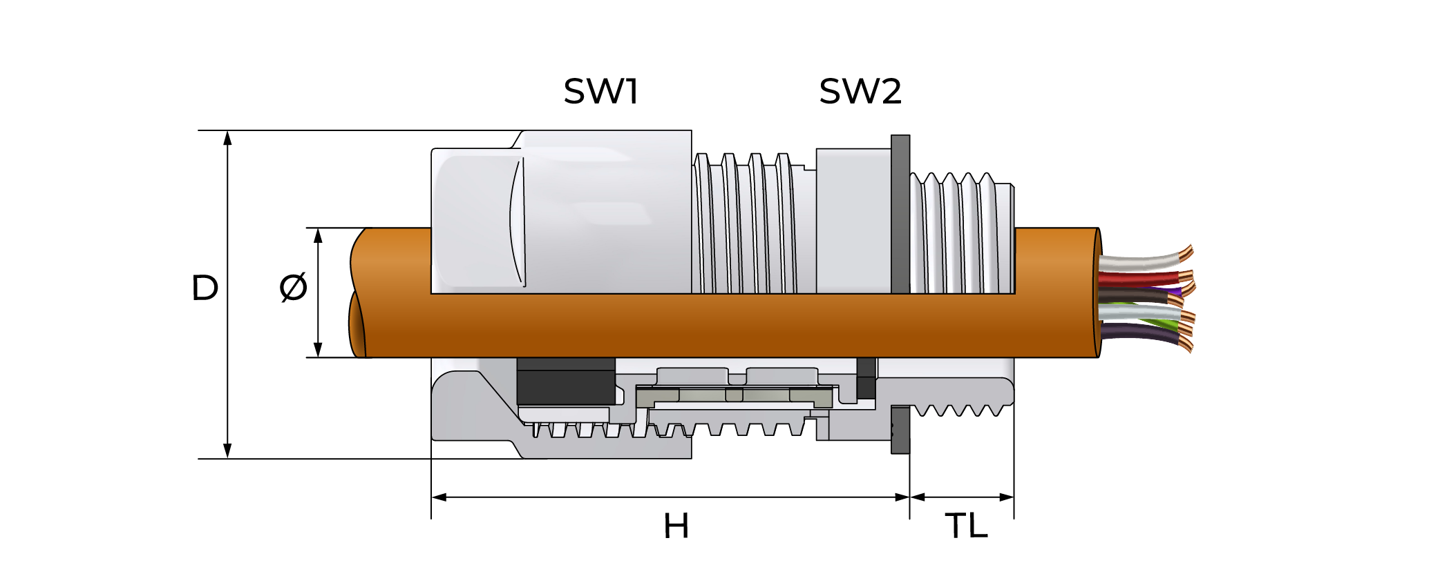 Ventilasjons kabelnippel, plast Technical Drawing