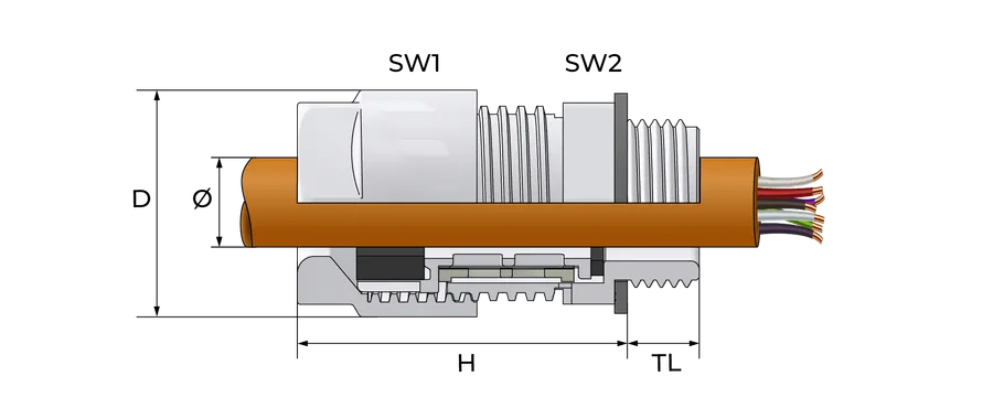 Ventilasjons kabelnippel, plast Technical Drawing