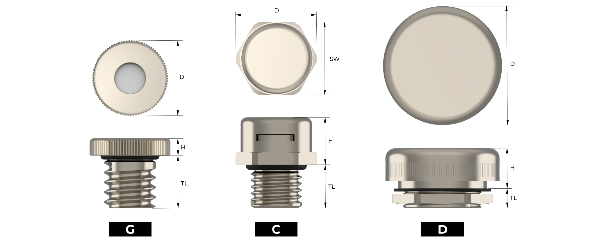 Ventilasjonsplugg, metall Technical Drawing