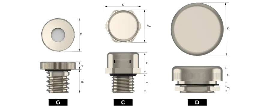 Ventilasjonsplugg, metall Technical Drawing