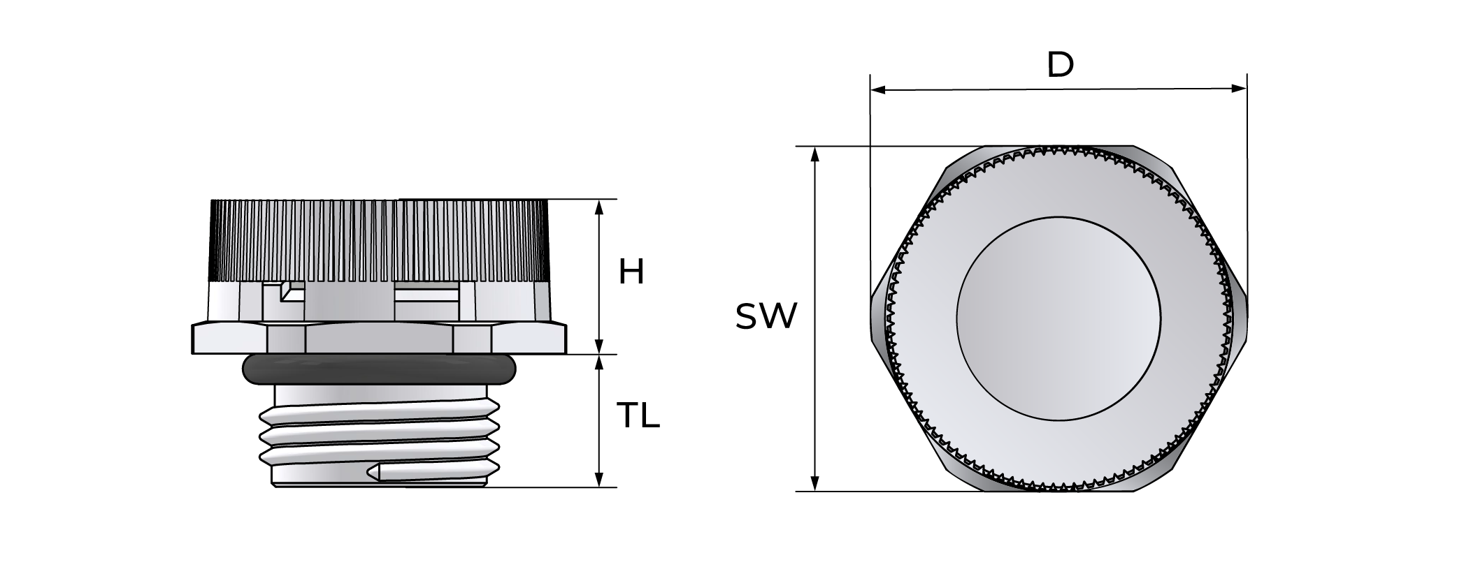 Ventilasjonsplugg, plast Technical Drawing