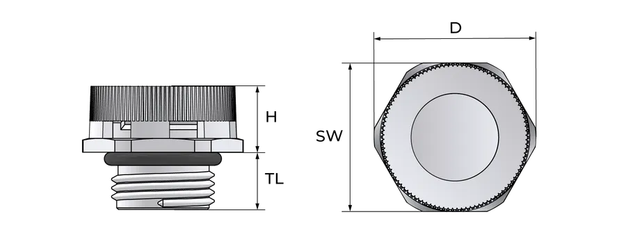 Ventilasjonsplugg, plast Technical Drawing